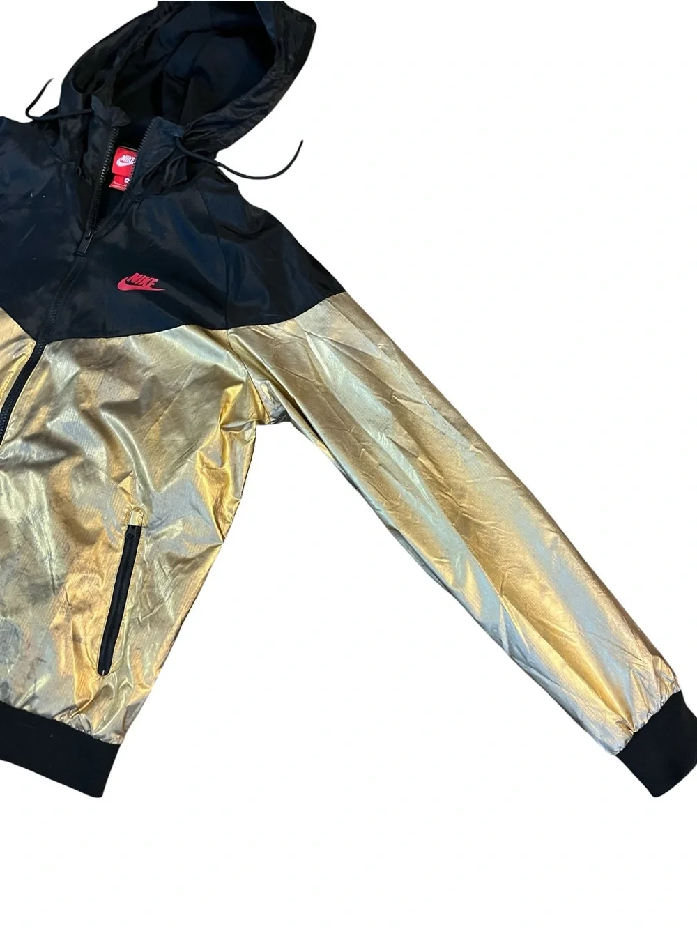 NIKE  Sportswear Windrunner Metallic Gold and Black Hooded Jacket Size Medium